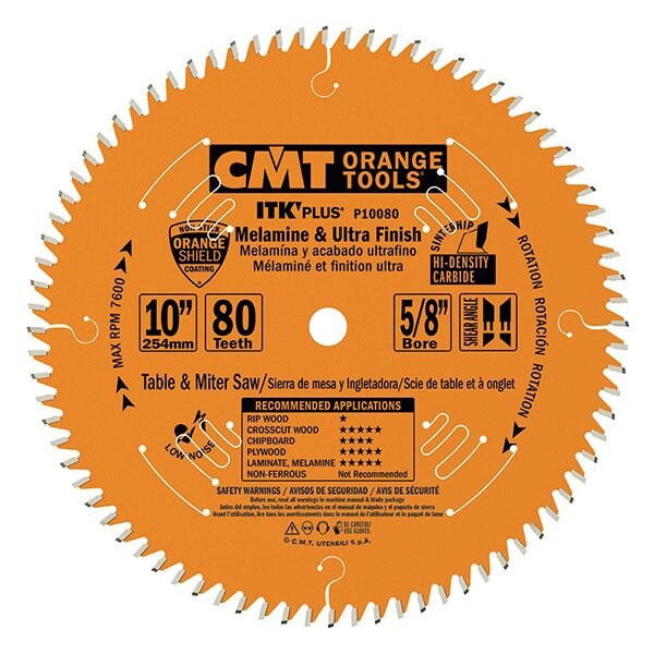 5/8" Bore ITK Melamine & Ultra Finish Saw Blade, 10" x 80 Teeth